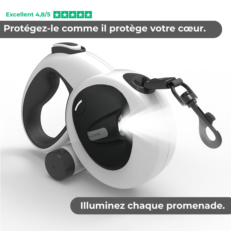 Lumipet – Laisse  rétractable éclairante pour chien